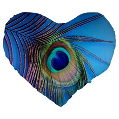 Nature Bird Wing Texture Animal Male Wildlife Decoration Pattern Line Green Color Blue Colorful Large 19  Premium Heart Shape Cushions by Vaneshart