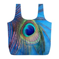 Nature Bird Wing Texture Animal Male Wildlife Decoration Pattern Line Green Color Blue Colorful Full Print Recycle Bag (l) by Vaneshart