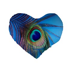 Nature Bird Wing Texture Animal Male Wildlife Decoration Pattern Line Green Color Blue Colorful Standard 16  Premium Flano Heart Shape Cushions by Vaneshart