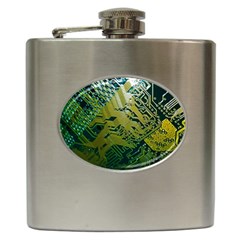 Laptop Computer Technology Leaf Line Green Biology Communication Electronics Illustration Informatio Hip Flask (6 Oz) by Vaneshart