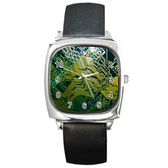 Laptop Computer Technology Leaf Line Green Biology Communication Electronics Illustration Informatio Square Metal Watch by Vaneshart