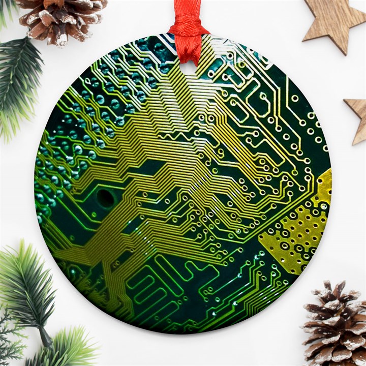 Laptop Computer Technology Leaf Line Green Biology Communication Electronics Illustration Informatio Round Ornament (Two Sides)