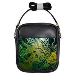 Laptop Computer Technology Leaf Line Green Biology Communication Electronics Illustration Informatio Girls Sling Bag by Vaneshart