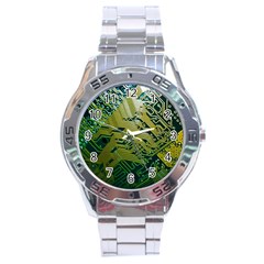 Laptop Computer Technology Leaf Line Green Biology Communication Electronics Illustration Informatio Stainless Steel Analogue Watch by Vaneshart