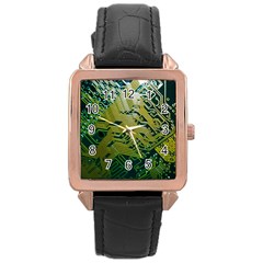 Laptop Computer Technology Leaf Line Green Biology Communication Electronics Illustration Informatio Rose Gold Leather Watch  by Vaneshart