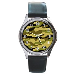 Fabric Army Camo Pattern Round Metal Watch by Vaneshart