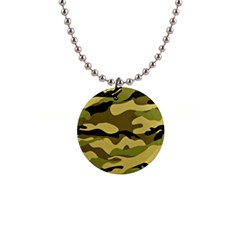 Fabric Army Camo Pattern 1  Button Necklace by Vaneshart