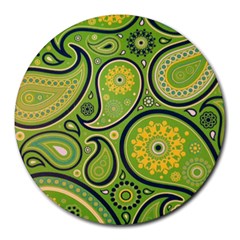 Texture Leaf Pattern Line Green Color Colorful Yellow Circle Ornament Font Art Illustration Design  Round Mousepads by Vaneshart