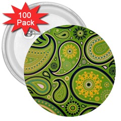 Texture Leaf Pattern Line Green Color Colorful Yellow Circle Ornament Font Art Illustration Design  3  Buttons (100 Pack)  by Vaneshart