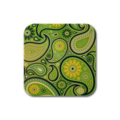 Texture Leaf Pattern Line Green Color Colorful Yellow Circle Ornament Font Art Illustration Design  Rubber Square Coaster (4 Pack)  by Vaneshart