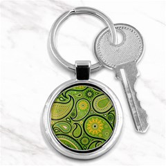 Texture Leaf Pattern Line Green Color Colorful Yellow Circle Ornament Font Art Illustration Design  Key Chain (round) by Vaneshart