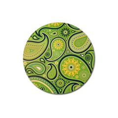 Texture Leaf Pattern Line Green Color Colorful Yellow Circle Ornament Font Art Illustration Design  Magnet 3  (round) by Vaneshart