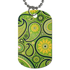 Texture Leaf Pattern Line Green Color Colorful Yellow Circle Ornament Font Art Illustration Design  Dog Tag (one Side) by Vaneshart