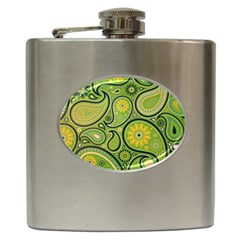 Texture Leaf Pattern Line Green Color Colorful Yellow Circle Ornament Font Art Illustration Design  Hip Flask (6 Oz) by Vaneshart