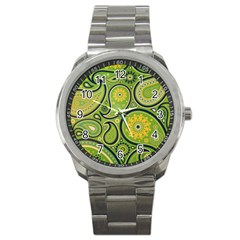 Texture Leaf Pattern Line Green Color Colorful Yellow Circle Ornament Font Art Illustration Design  Sport Metal Watch by Vaneshart