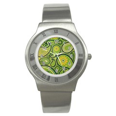 Texture Leaf Pattern Line Green Color Colorful Yellow Circle Ornament Font Art Illustration Design  Stainless Steel Watch by Vaneshart