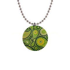 Texture Leaf Pattern Line Green Color Colorful Yellow Circle Ornament Font Art Illustration Design  1  Button Necklace by Vaneshart