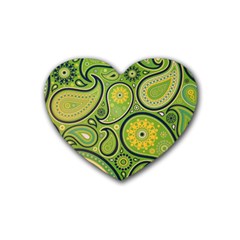 Texture Leaf Pattern Line Green Color Colorful Yellow Circle Ornament Font Art Illustration Design  Heart Coaster (4 Pack)  by Vaneshart