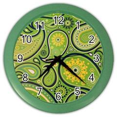 Texture Leaf Pattern Line Green Color Colorful Yellow Circle Ornament Font Art Illustration Design  Color Wall Clock by Vaneshart