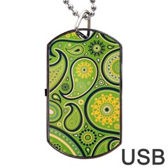 Texture Leaf Pattern Line Green Color Colorful Yellow Circle Ornament Font Art Illustration Design  Dog Tag Usb Flash (one Side) by Vaneshart