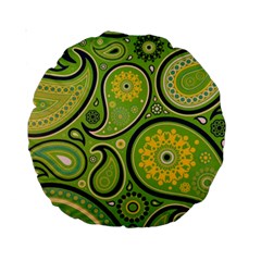 Texture Leaf Pattern Line Green Color Colorful Yellow Circle Ornament Font Art Illustration Design  Standard 15  Premium Round Cushions by Vaneshart