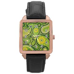 Texture Leaf Pattern Line Green Color Colorful Yellow Circle Ornament Font Art Illustration Design  Rose Gold Leather Watch  by Vaneshart