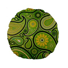 Texture Leaf Pattern Line Green Color Colorful Yellow Circle Ornament Font Art Illustration Design  Standard 15  Premium Flano Round Cushions by Vaneshart