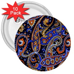 Vintage Retro Texture Decoration Pattern Color Circle Ornament Art Design Bright Symmetry Style  3  Buttons (10 Pack)  by Vaneshart