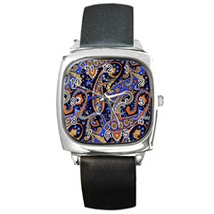 Vintage Retro Texture Decoration Pattern Color Circle Ornament Art Design Bright Symmetry Style  Square Metal Watch by Vaneshart