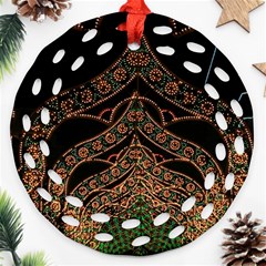 Light Night Christmas Christmas Decoration Symmetry Fantasia Oropesadelmar Castelln Iluminacin Bombi Round Filigree Ornament (two Sides) by Vaneshart