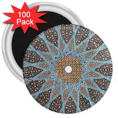 Vintage Flower Floral Pattern Line Tile Circle Art Design Symmetry Mosaic Culture Dome Shape Persian 3  Magnets (100 Pack) by Vaneshart