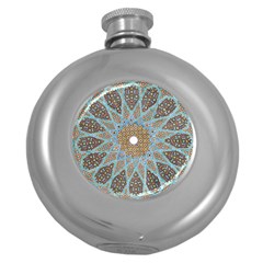 Vintage Flower Floral Pattern Line Tile Circle Art Design Symmetry Mosaic Culture Dome Shape Persian Round Hip Flask (5 Oz) by Vaneshart