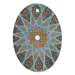 Vintage Flower Floral Pattern Line Tile Circle Art Design Symmetry Mosaic Culture Dome Shape Persian Oval Ornament (two Sides) by Vaneshart