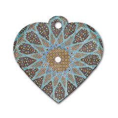 Vintage Flower Floral Pattern Line Tile Circle Art Design Symmetry Mosaic Culture Dome Shape Persian Dog Tag Heart (one Side) by Vaneshart