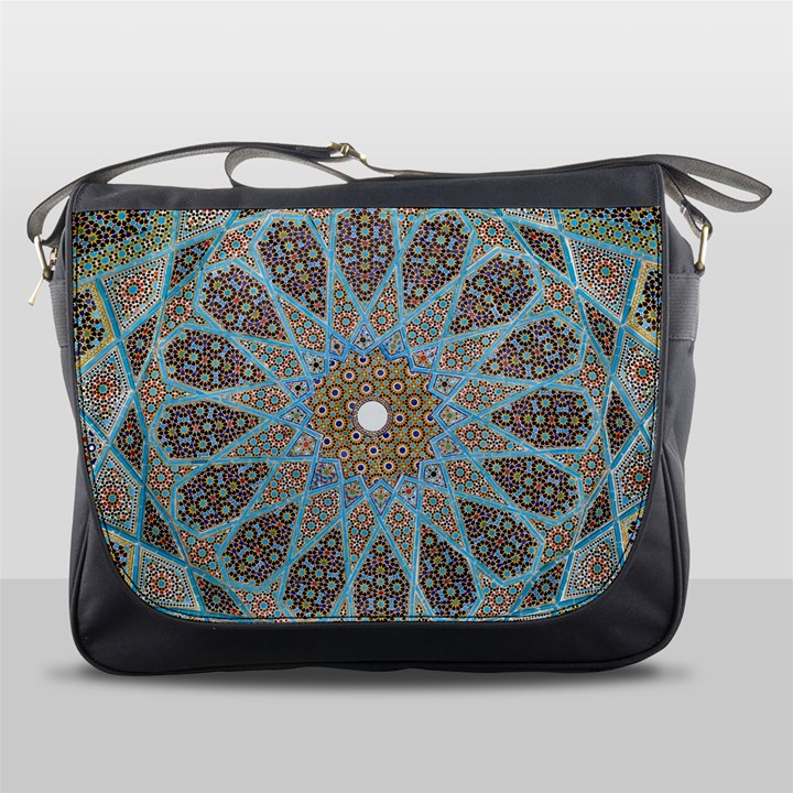 Vintage Flower Floral Pattern Line Tile Circle Art Design Symmetry Mosaic Culture Dome Shape Persian Messenger Bag