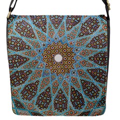 Vintage Flower Floral Pattern Line Tile Circle Art Design Symmetry Mosaic Culture Dome Shape Persian Flap Closure Messenger Bag (s) by Vaneshart