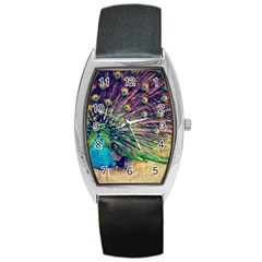 Bird Biology Fauna Material Chile Peacock Plumage Feathers Symmetry Vertebrate Peafowl Barrel Style Metal Watch by Vaneshart