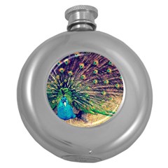 Bird Biology Fauna Material Chile Peacock Plumage Feathers Symmetry Vertebrate Peafowl Round Hip Flask (5 Oz) by Vaneshart