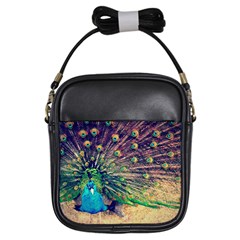 Bird Biology Fauna Material Chile Peacock Plumage Feathers Symmetry Vertebrate Peafowl Girls Sling Bag by Vaneshart