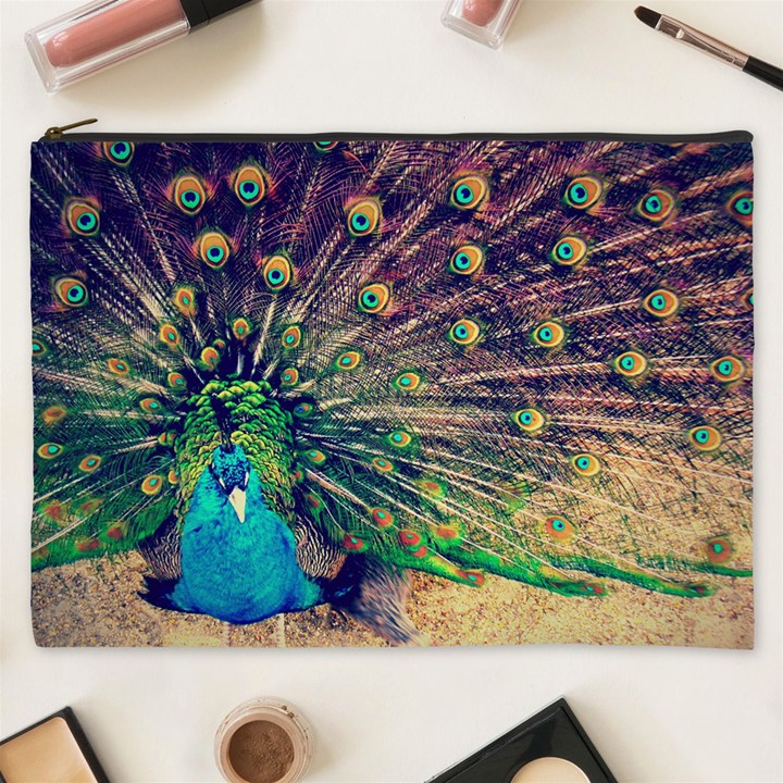 Bird Biology Fauna Material Chile Peacock Plumage Feathers Symmetry Vertebrate Peafowl Cosmetic Bag (XXXL)