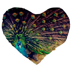 Bird Biology Fauna Material Chile Peacock Plumage Feathers Symmetry Vertebrate Peafowl Large 19  Premium Heart Shape Cushions by Vaneshart