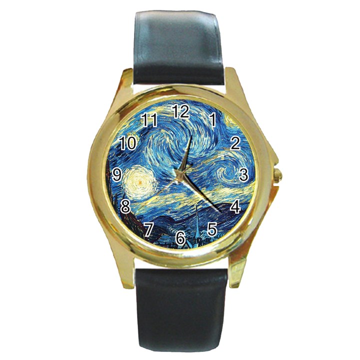 Starry Night Round Gold Metal Watch