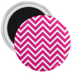 Chevrons Zigzag Pattern Design Pink White 3  Magnets by Wegoenart