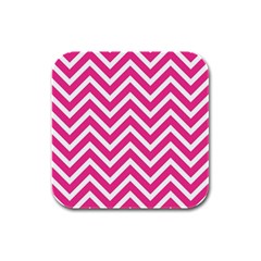 Chevrons Zigzag Pattern Design Pink White Rubber Square Coaster (4 Pack)  by Wegoenart