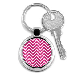 Chevrons Zigzag Pattern Design Pink White Key Chain (round) by Wegoenart