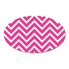 Chevrons Zigzag Pattern Design Pink White Oval Magnet by Wegoenart