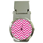 Chevrons Zigzag Pattern Design Pink White Money Clip Watches Front