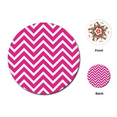 Chevrons Zigzag Pattern Design Pink White Playing Cards Single Design (round) by Wegoenart