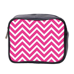 Chevrons Zigzag Pattern Design Pink White Mini Toiletries Bag (two Sides) by Wegoenart