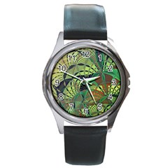 Design Background Concept Fractal Round Metal Watch by Wegoenart